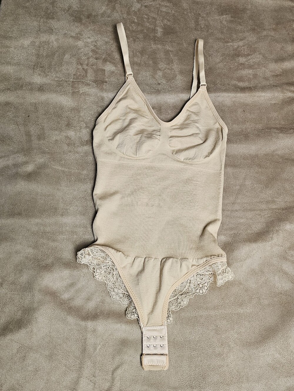 Seamless Lace-Trim Bodysuit/ Bodyshaper in Light Beige - Women's Intimates -S